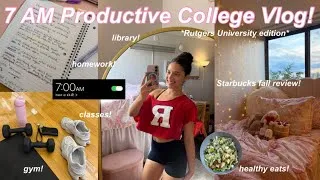 Thumbnail: 7 AM productive college day in my life! 📚| gym, classes, library, Starbucks fall review, & more!