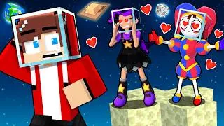 Thumbnail: MAIZEN vs POMNI and LILY LOVEBRAIDS on ONE BLOCK in SPACE LOVE CURSE Challenge : Minecraft Animation