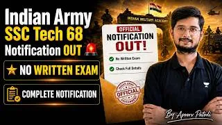 Thumbnail: Indian Army SSC Tech 68 Notification OUT 🚨 No Written Exam | Complete Details By Apoorv Patodi