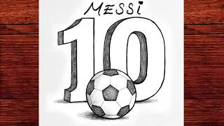 Thumbnail: Messi 10 Easy 3D Drawing ⚽ | 3D Lionel Messi Number 10 Pencil Sketch Tutorial