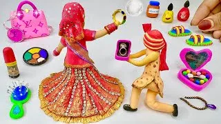 Thumbnail: DIY How To Make Polymer Clay Miniature Makeup Set with Pink Dress,Eyeshadow, Shoes,Bag | makeup kit