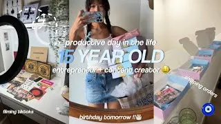 Thumbnail: productive day in the life | 15 YEAR OLD SMALL BUSINESS OWNER + CONTENT CREATOR 🎂