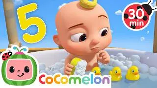 Thumbnail: JJ's Missing Bath Time Ducks 🦆 5 Little Ducks 🍉 CoComelon - JJ's Baby Songs 🎶