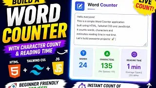 Thumbnail: Build a Word Counter App Using HTML, Tailwind CSS & JavaScript | Character Count & Reading Time