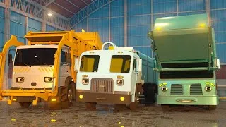 Thumbnail: Learn About Waste Recycling and Disposal with George, Toby & Teal the Garbage Trucks | A DAY AT WORK