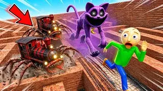 Thumbnail: Can Baldi Escape Choo-Choo Charles and CatNap Maze in Garry's Mod 4K 60FPS