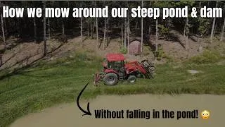 Thumbnail: How we mow around our steep dam and pond without falling in!
