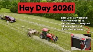 Thumbnail: MAKING HAY 2026 | Entire Process- cutting, tedding, raking & baling hay on the farm!
