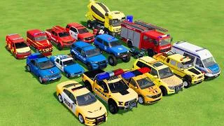 Thumbnail: TRANSPORTING POLICE CARS, AMBULANCE, FIRE TRUCK, COLORFUL CARS WITH TRUCK  -FARMING SIMULATOR 22!
