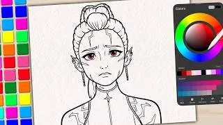 Thumbnail: KPop Demon Hunters Coloring Page - Rumi - Satisfying Coloring Process in Procreate