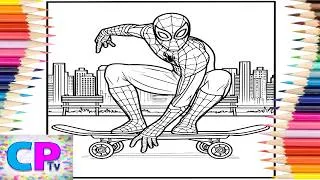 Thumbnail: Spiderman Tries Out his New Skateboard/Spiderman in the Shadow of the City/Drawing Art/Coloring Idea