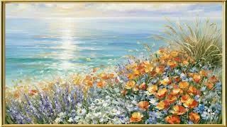Thumbnail: 🌊 Seaside Wildflower Art | Gold Frame TV Screensaver | 4K Relaxation Painting