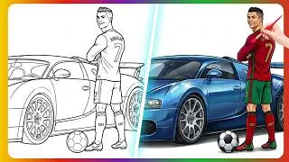 Thumbnail: Coloring Cristiano Ronaldo and Bugatti Veyron | Portugal Jersey Digital Coloring ⚽🚗