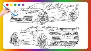 Thumbnail: Coloring Chevrolet Corvette ZR1X | Blue Front & Red Rear Supercar Coloring Process