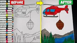 Thumbnail: 🚁 Amazing Fire Helicopter Coloring Transformation | Before vs After 🎨✨