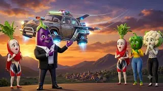 Thumbnail: गरीब बैंगन ने बना दी उड़ने वाली कार 😱🚗🍆 | सबके उड़ गए होश! | Hindi Cartoon Story