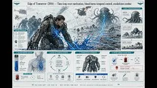 Thumbnail: 30. Edge of Tomorrow (2014) — Time-loop reset mechanism, blood-borne temporal control, exoskeleton c