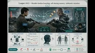 Thumbnail: 28. Looper (2012) — Mutable-timeline branching, self-altering memory, telekinetic mutation