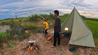 Thumbnail: Camping on the wild riverbank with my son 