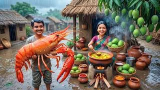 Thumbnail: Rainy Day Feast ASMR | Traditional Village Wife Cooking Prawns & Mango Dal