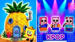 Thumbnail: LEGO SpongeBob Pineapple House VS Minecraft KPOP Demon Hunters *Cute DIY Builds & Fun Crafts*