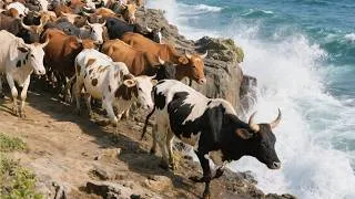 Thumbnail: Happy cows graze on the steep mountain slopes - Cow mooing sounds - Cow videos