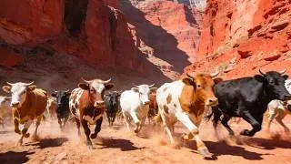 Thumbnail: Beautiful cows gallop across rolling hills - the sound of cows mooing - Cow video