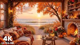 Thumbnail: Cozy Autumn Cottage by the Sea🍁Beautiful Sunset with Smooth Piano, Fireplace & Waves Sounds for Work