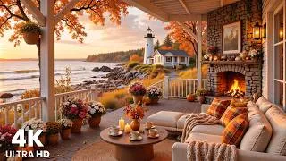 Thumbnail: Relaxing Autumn Porch by the Lighthouse🍂Gentle Piano Music, Ocean Waves & Fireplace Sounds for Focus