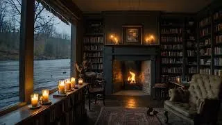 Thumbnail: Cozy Rainy Evening in a Riverside Library 🌧️🔥 Relaxing Music & Crackling Fire on a Crisp Fall Day