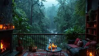 Thumbnail: 🌧️🔥 CALM RAIN & CRACKLING FIRE | Cozy Tropical Forest Ambience for Sleep, Relaxation & Study