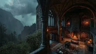 Thumbnail: Rainy Castle Library at Night 🌧️ Cozy Fireplace & Thunderstorm Ambience for Deep Sleep