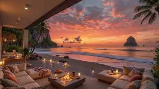 Thumbnail: Sunset Beach Jazz 🌅🔥 Cozy Luxury Seaside Lounge with Ocean Waves for Relaxation, Study & Sleep