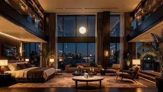 Thumbnail: Luxury Bedroom Jazz 🌙 Moonlit City Night & Riverside View | Smooth Jazz for Sleep, Study & Relax