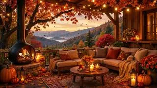 Thumbnail: Escape to a Cozy Pumpkin Porch 🎃 Gentle Rain, Mellow Jazz & Warm Fireplace