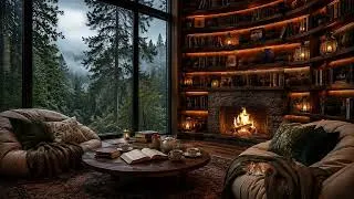 Thumbnail: Cozy Forest Library Ambience 🌧️ 10 Hours Rain & Fireplace Sounds for Sleep, Study & Relax