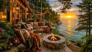 Thumbnail: Peaceful Ocean View Cabin Ambience 🌊🔥 Sunset, Soft Fire Pit & Gentle Wave Sounds for Relaxation