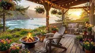 Thumbnail: Cozy Summer Ocean Porch Ambience 🌊🔥 Calming Waves Sounds, Gentle Fire Pit & Nature Sounds for Sleep
