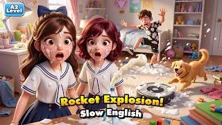 Thumbnail: Noah & Luna Break the Rules…and the Rocket Explodes | Easy English Listening for Beginners vA2 Level