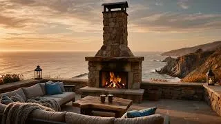 Thumbnail: Autumn Oceanfront Patio Fireplace 🌊🔥 | Cozy Clifftop Terrace & Crackling Fire at Sunset