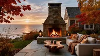 Thumbnail: Autumn Oceanfront Fireplace 🔥🌊 | Cozy Seaside Patio with Crackling Fire & Ocean Views at Sunset