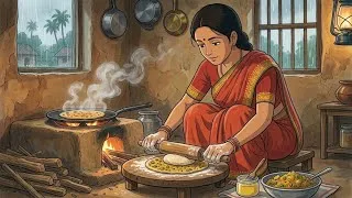 Thumbnail: Rainy Village Morning in 90s India 🌧️ | Peaceful Monsoon Life | Cozy Ghibli Inspired Animation