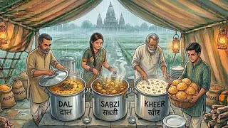 Thumbnail: Rainy 90s Village Bhandara 🌧️ | Dal, Puri & Seva in Tent | Peaceful No Music Cooking 