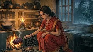 Thumbnail: Stormy Night Power Cut in Village | Chulha Cooking Baingan Bharta & Rice | Cozy Rain Sounds