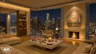 Thumbnail: 4K Luxury Apartment on Rainy Night | Smooth Jazz & Crackling Fireplace for Relaxation, Stress Relief