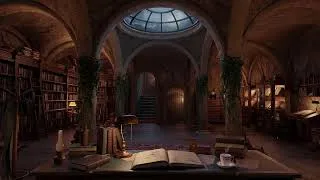 Thumbnail: Ancient Monastery Library Ambience – Study, Focus & Reading | Rain & Thunderstorm Sounds