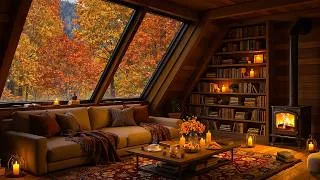 Thumbnail: Rainy Day in Cozy Hut Ambience 🍂 Autumn Jazz with Crackling Fireplace & Rain Sounds for Relax, Study