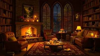 Thumbnail: Relaxing Jazz in Cozy Autumn Reading Nook Ambience 🍂 Night Rain & Fireplace Sounds to Study, Sleep