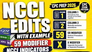 Thumbnail: NCCI Edits Explained with Examples | Column 1, Column 2, 59 Modifier & X Modifier | CPC Prep 2026