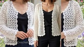Thumbnail: Easy Crochet cardigan / Craft and Crochet 2526 /Adult cardigan, Basic Crochet cardigan for beginners